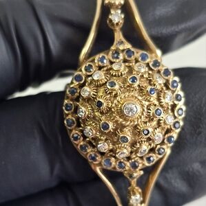 Watch Video Victorian Heirloom 14K Gold Sapphire Diamond Bangle Bracelet